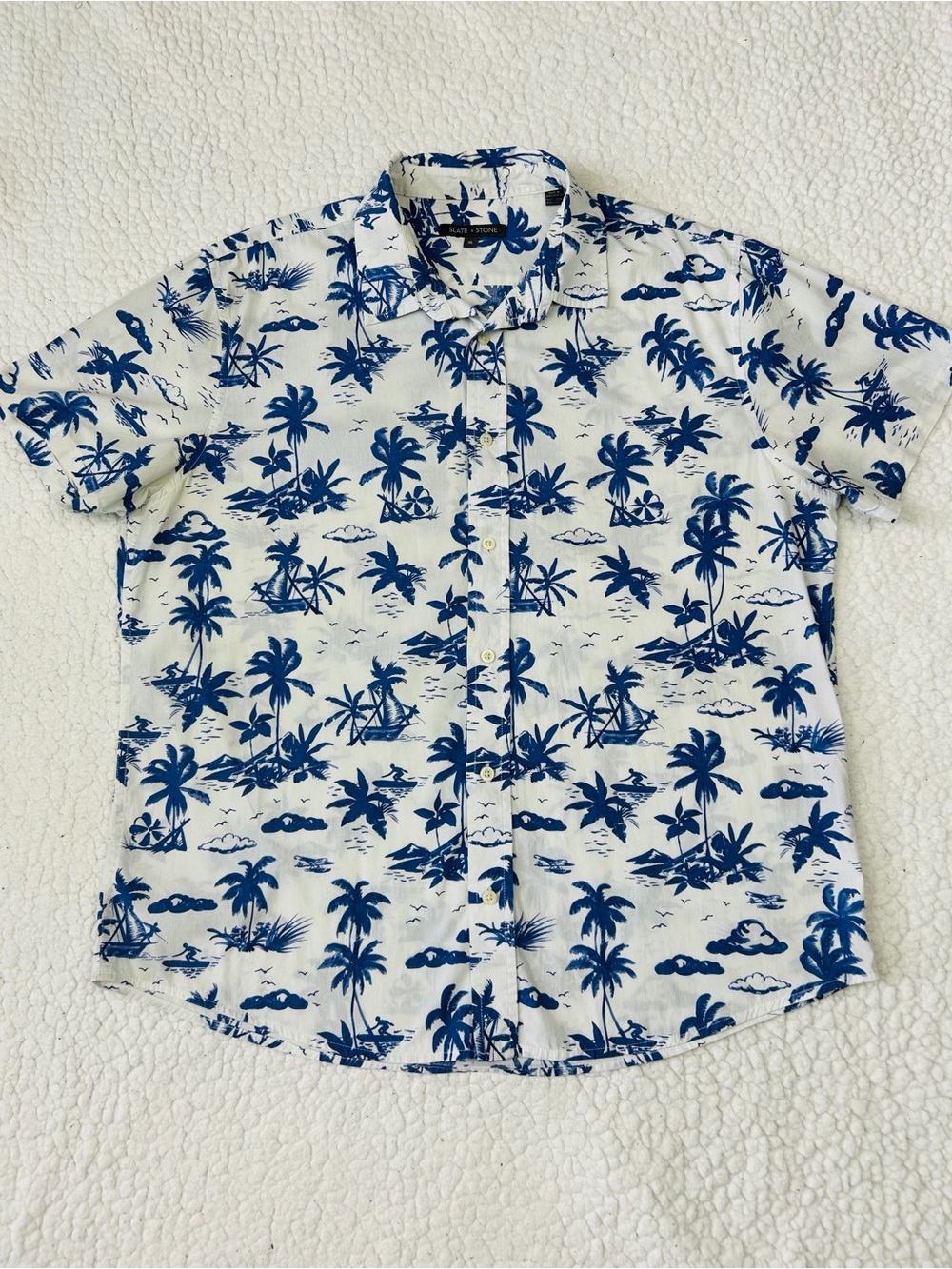 Slate & Stone Camp Shirt Men's XL Button Up Short Sleeve Palm Tree Hawaiian